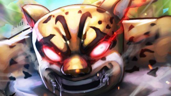 Blox Fruits wiki: key art for Blox Fruits shows a very angry cheetah