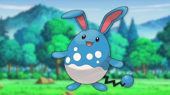 Custom image of Azumarill on a field background for bunny Pokémon guide