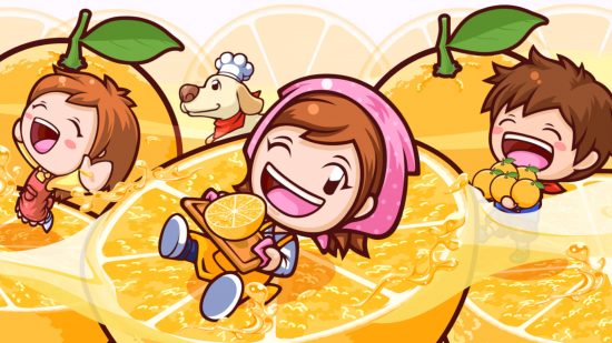 Cooking games - Cooking Mama and pals riding lemons down a lemonade stream