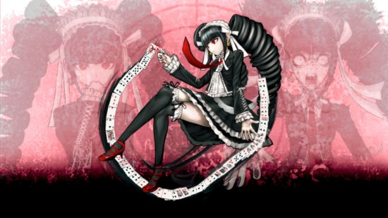 Danganronpa characters Celeste with a deck of cards around her