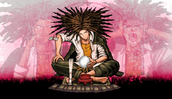 Danganronpa characters Yasuhiro sitting with a crystal ball, incense, and tarot cards