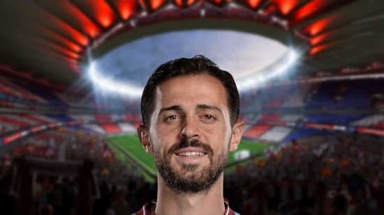 Bruno Silva headshot on a blurred background of a stadium for Fifa 23 ratings lists.