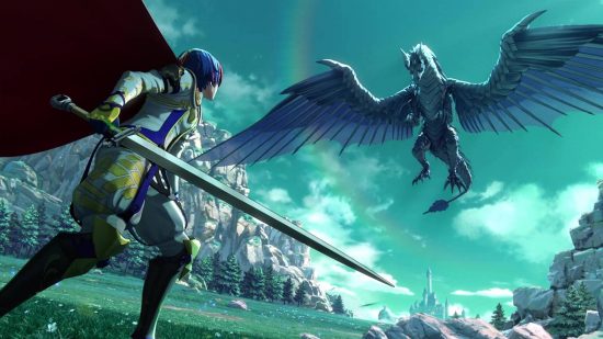 Fire Emblem: Engage pre-order: key art for the game Fire Emblem Engage shows a series of fantasy characters with red and blue hair, ready for war