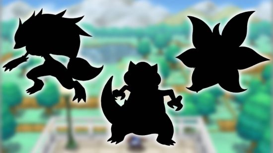 Gen 5 Pokemon, key art for the game Pokemon Black and White shows the Pokemon Krookodile, Volcarona, and Zoroark, but they are obscured by a black overlay