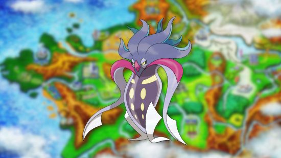 Malamar sprite over the map of Kalos for gen 6 Pokémon guide