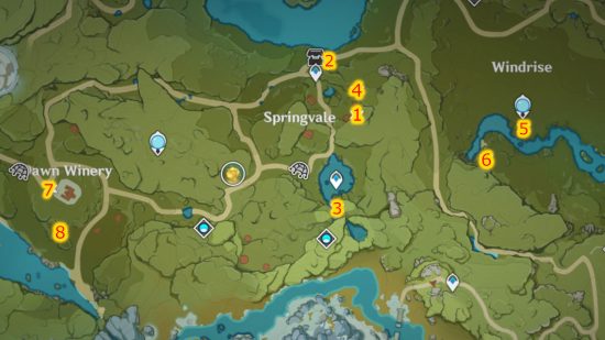 Genshin Impact Fecund Hamper locations day 3, marked on a map