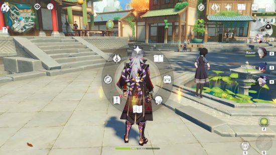 Genshin Impact icons - Itto stood in Liyue Harbor with the tool wheel over him