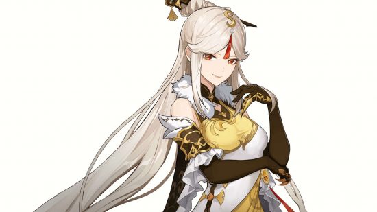 Genshin Impact tier list - Ningguang with her hand under her chin against a white background