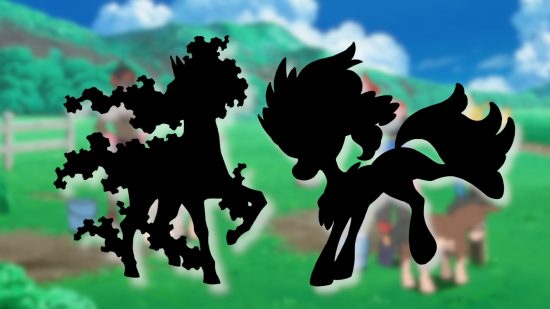 Custom image of two blacked out horse Pokemon on a anime background