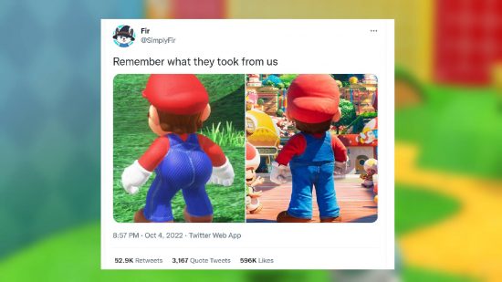 Mario memes: A meme shows an image from the Super Mario movie poster, of Mario with a small butt
