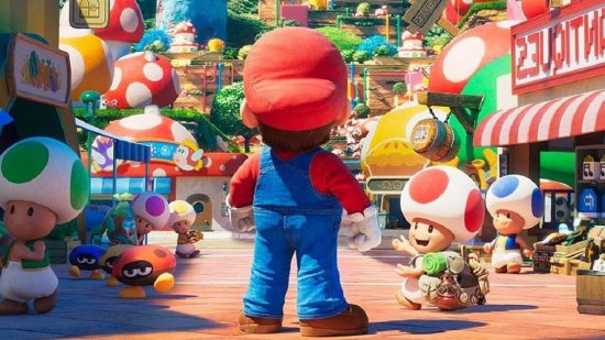 Mario memes: An image cut from the Super Mario movie poster shows Mario looking towards the Mushroom Kingdom