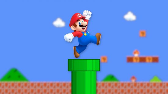 Custom image for Mario warp pipes news article with Mario himself jumping out of a green warp pipe
