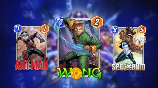 Custom image of Wong Marvel Snap deck heroes including Wong himself and Spectrum