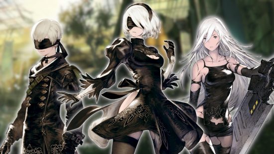 Nier Automata Characters: 9s (left), 2b (centre) and a2 (right) from Nier Automata