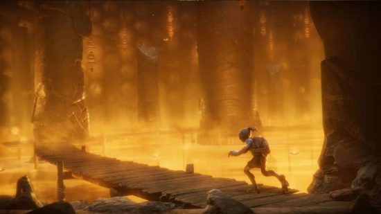 Oddworld: Soulstorm review@ Abe explores a level filled with lava