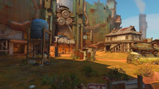 An Overwatch 2 map showing a scene showing a scrappy junkyard in the Australian outback.