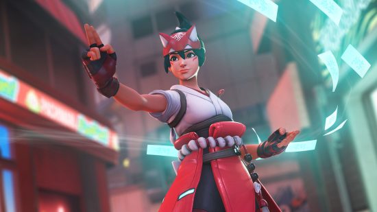 Screen from from Overwatch 2 with Kiriko wearing a fancy spirit influenced Overwatch 2 skin