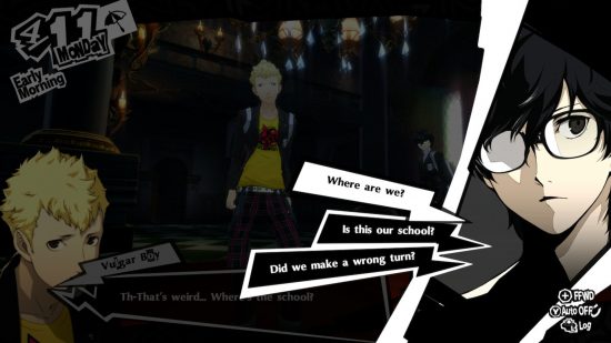 Persona 5 Switch review - the protagonist talking to Ryuji
