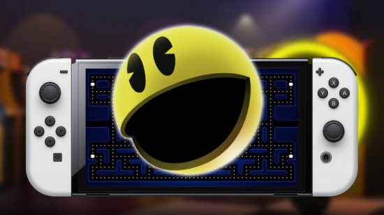 Play Pac-Man: A Nintendo Switch is visible with Pac Man leaping out of it