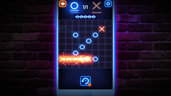 Play Tic Tac Toe - Captura de pantalla de Tic Tac Toe Glow, que muestra un juego en progreso