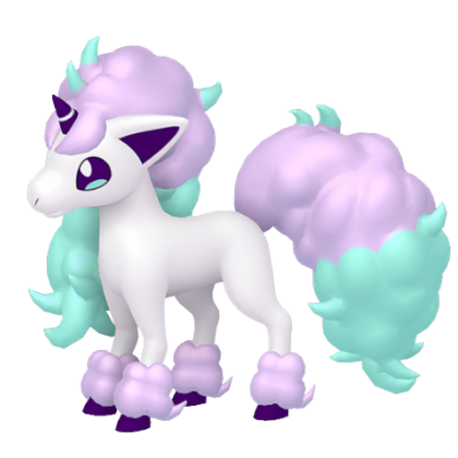 Pokédex - a Galarian Ponyta against a white background