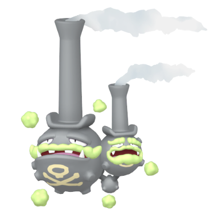 Pokédex - a Galarian Weezing against a white background