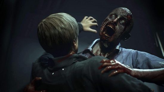 Leon being attacked by a zombie