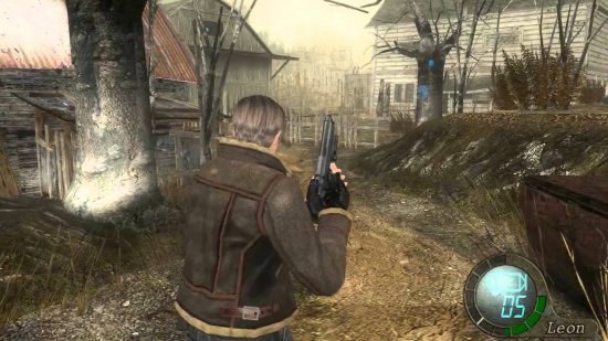 Resident Evil in order: Leon Kennedy walks through an autumnal village area
