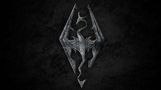 HD screenshot of the Skyrim logo of a dragon