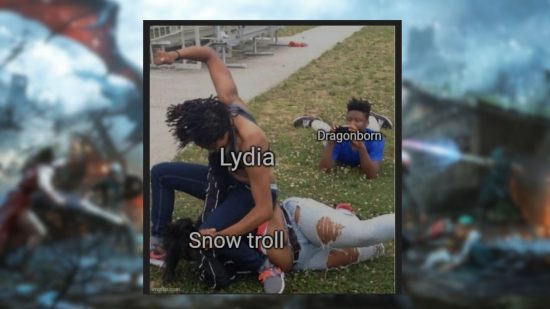 Lydia fighting in Skyrim meme