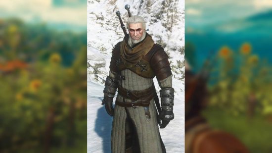The Witcher 3 best armor: Geralt of Rivia appears in a heavy armor, covered in chainmal and carrying several weapons