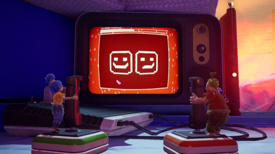 It Takes Two Switch review - Cody and May controling joysticks to line up blocks