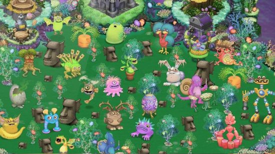 My Singing Monsters breeding: ley at for the game My Singing Monsters shows many of the monsters all hanging out in one area
