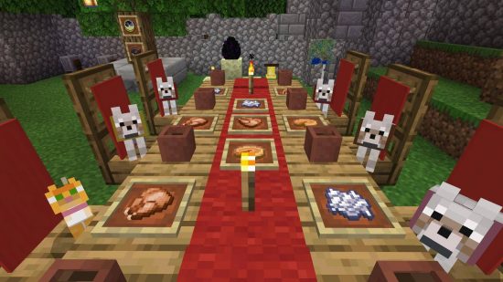 App Store Black Friday: A minecraft screenshot shows a bunch of dogs gathered around a table during Thanksgiving