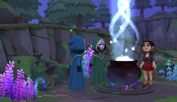Best Apple Arcade games: Wylde Flowers. Image shows a screenshot of witches around a boiling pot.
