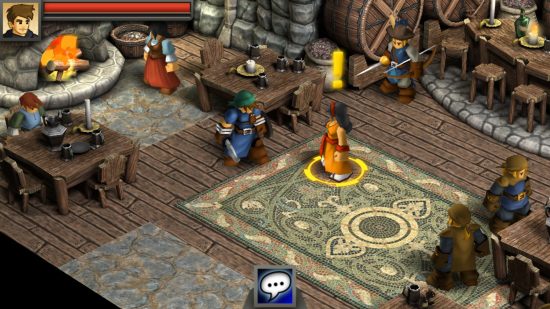 Best wizard games: Battleheart Legacy. Image shows an adventurer standing in a tavern.
