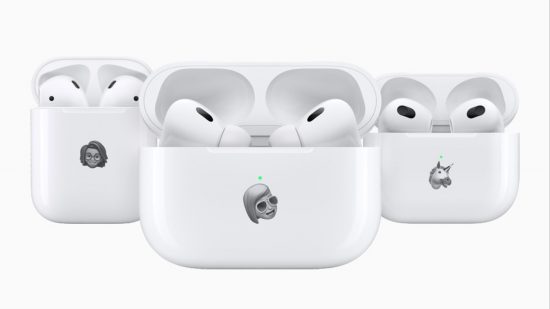 Black Friday Apple deals - three sets of AirPods in cases with a memoji on the front