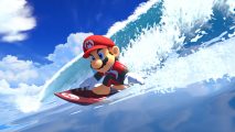 Black Friday Humble Bundle deal: Mario on a surfboard in the ocean, a big blue wave behind him.