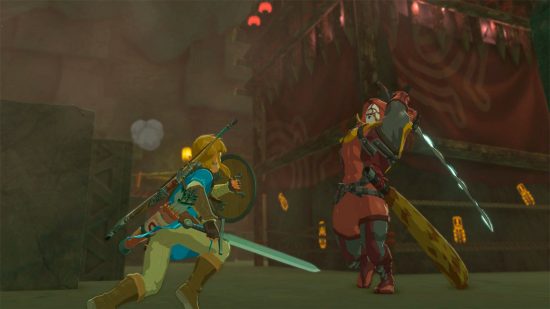 Breath of the Wild screenshot showing Link in battle with an assassin. Image originates from a Black Friday listing.