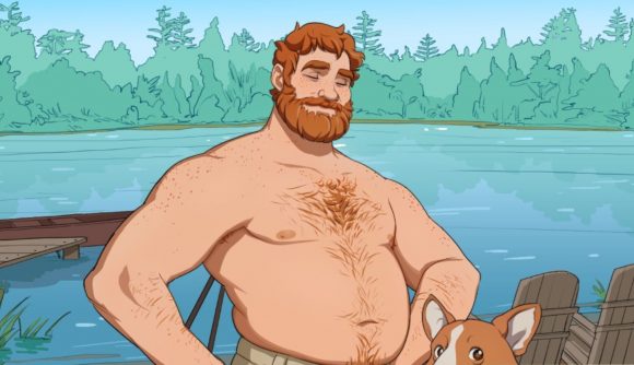 Screenshot of Dream Daddy character with his top off for dating games list