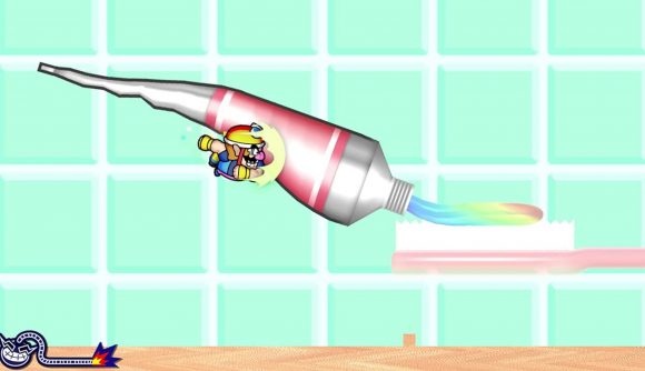 Wario putting toothpaste on a toothbrush