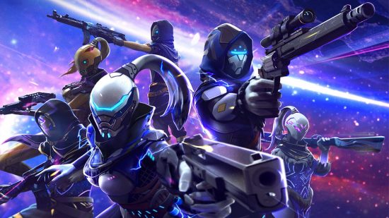 Garena Free Fire. Image shows a bunch of armed, robotic figures.