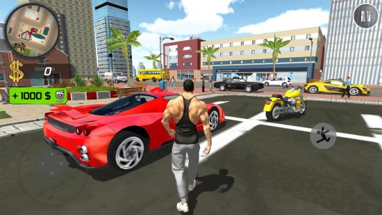 Games like GTA - a screenshot of Go To Town mobile showing a guy approaching a sports car
