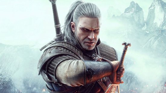 Games like The Witcher 3 - Geralt looking into the camera as he draws his sword