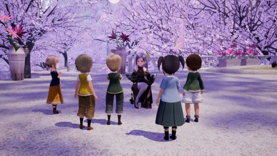 Harvestella review - a character talking to children at the orphanage