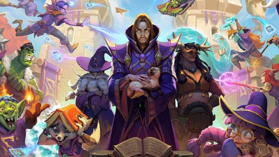 Screenshot of magic Hearthstone characters with wizard looking costumes for Hearthstone accessibility news