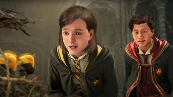 Hogwarts Legacy romance options - Poppy looking at baby animals