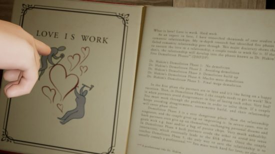 It Takes Two Better Together experience - Rose pointing to a page in the Book of Love saying 'Love is work'