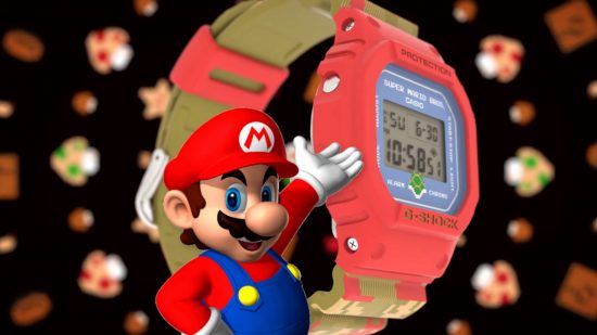 Custom image of Mario showing off a Mario Casio watch