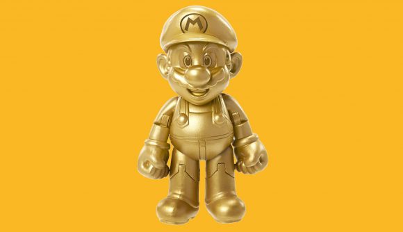 Screenshot of a gold Mario figurie 